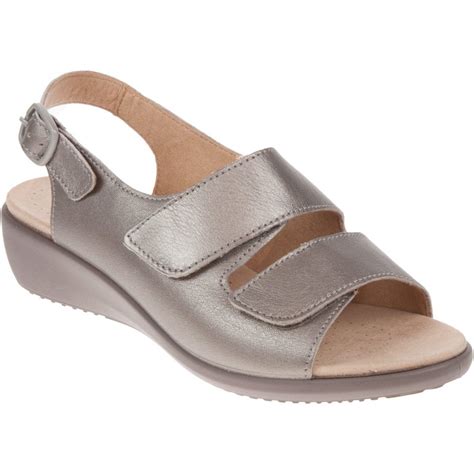 Hotter Womens Elba Extra Wide Nickel Metallic Leather Sling-Back Sandals