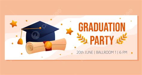 Graduation Party Horizontal Banner With Cap With Tassels And Scrip ...