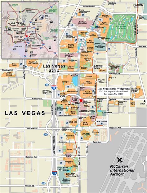 Large strip map of Las Vegas city. Las Vegas large strip map | Vidiani ...