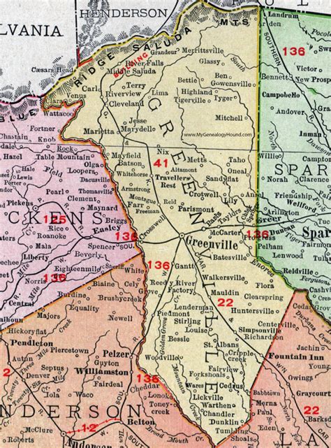 Greenville County, South Carolina, 1911, Map, Rand McNally, Greenville ...