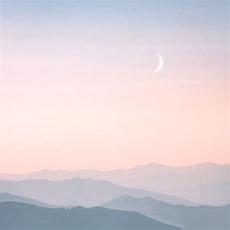 Minimalist pastel mountain scene with moon in shades of pink and purple ...