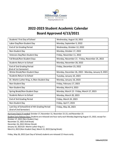 Hillsborough County Public Schools Calendar Holidays 2022-2023