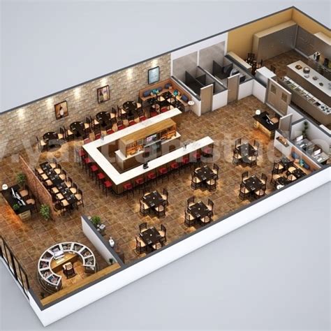 Fully Modern Bar 3D Floor Plan Design Ideas By Yantram architectural ...