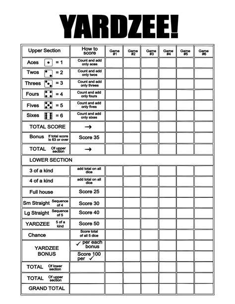 Printable 22x28 YARDZEE Score file-DIY Yardzee scorecard | Etsy ...