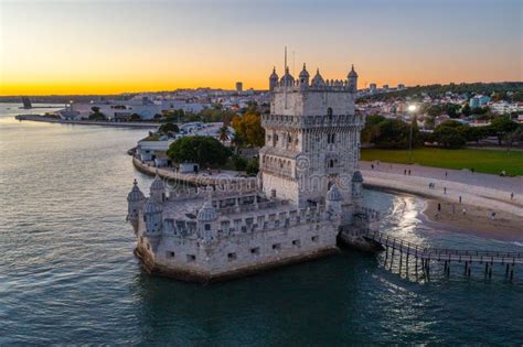 Sunset View of Torre De Belem in Lisbon, Portugal Stock Photo - Image ...