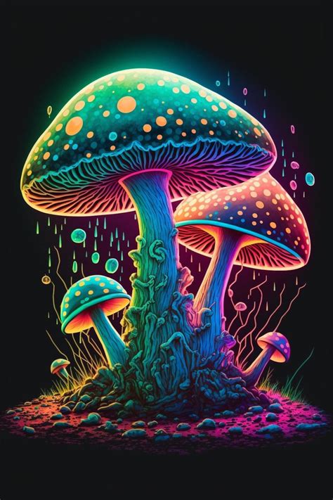 Psychedelic Mushrooms, Digital Download, Digital Print, Bright Neon ...