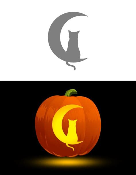 Printable Cat and Crescent Moon Pumpkin Stencil | Cat pumpkin carving ...