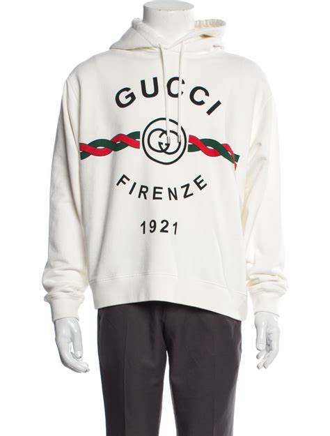 Gucci Interlocking G Logo Web Trim Graphic Print Hoodie - White ...