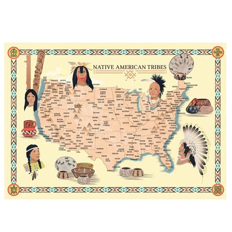 Map of Native American Indian Tribes in the USA History Poster ...