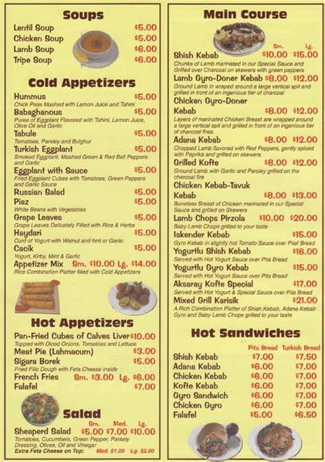 Aksary Turkish Cafe & Restaurant Menu - Urbanspoon/Zomato