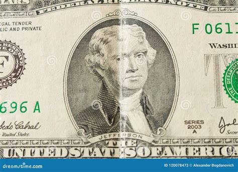 Portrait of President Thomas Jefferson on a 2 Dollar Bill . Close Up ...