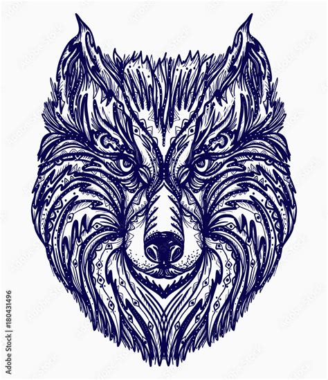 Wolf tattoo. Native american style t-shirt design. Wolf head tribal ...