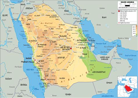 Saudi Arabia Map (Physical) - Worldometer