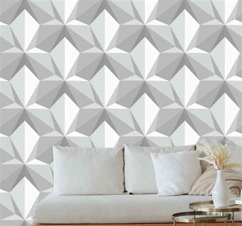 Gray geometric 3d shapes mural wallpaper - TenStickers