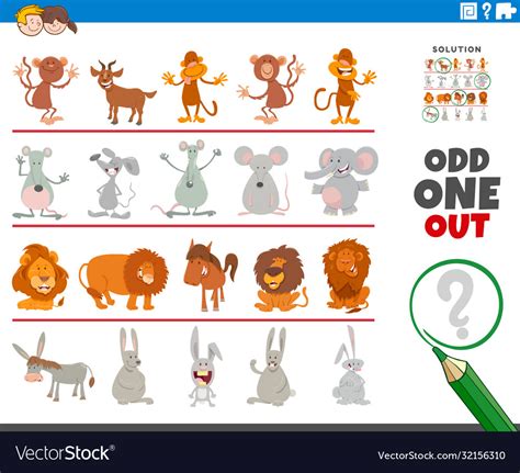 Odd one out picture game with funny animal Vector Image