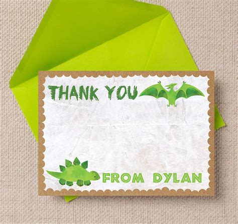 Dinosaur Themed Personalised Thank You Card. Birthdays, Christenings ...