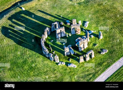 Stonehenge aerial view with long shadows Stock Photo - Alamy