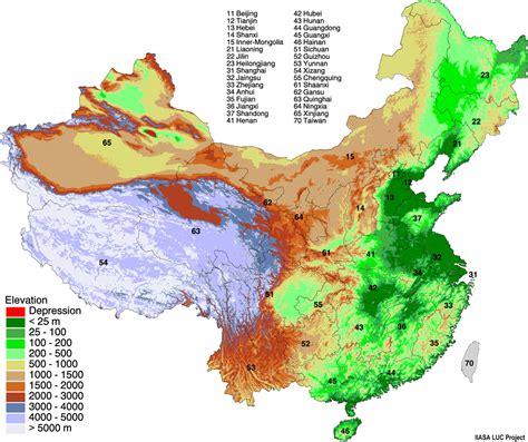 Elevation map of China, with borders of Chinese first-level ...