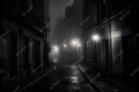 A dark street with lights on | Premium AI-generated image