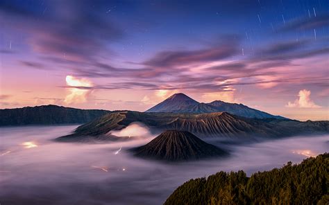 640x240 Resolution Calm Volcano Landscape in Fog 640x240 Resolution ...