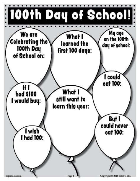 FREE Printable 100th Day of School Writing Activity – SupplyMe