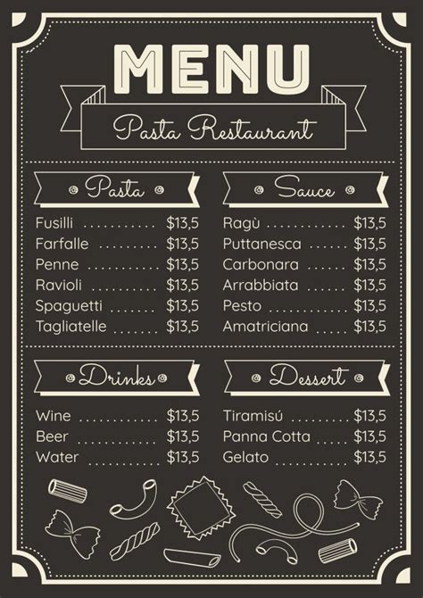 Free Hand-drawn Italian Pasta Restaurant Menu template