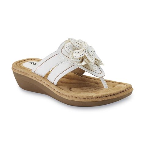 Cobbie Cuddlers Women's Reginy White Wedge Thong Sandal - Wide Width ...