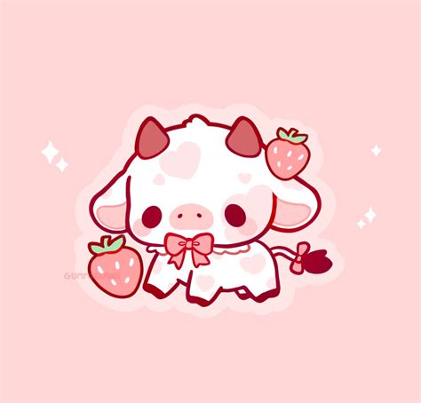 Kawaii Strawberry Cow Matte Vinyl Sticker Stickers Cute - Etsy UK