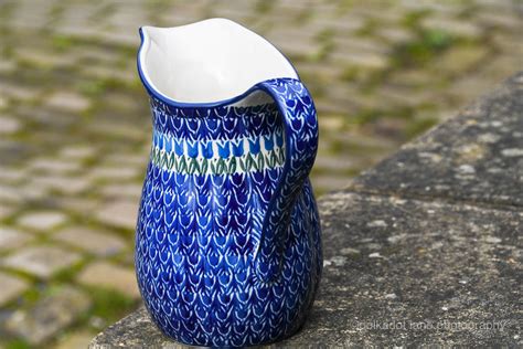 Blue Tulip Large Spout jug tableware - Polkadot Lane Polish pottery