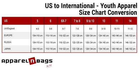 US to International - Youth Sizes Conversion Chart