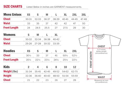 Sizing Chart — G.F.Y. Shirts