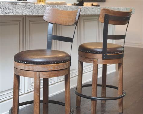 Pinnadel Counter Height Bar Stool, Light Brown Leather | Kitchen ...