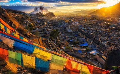 Potala Palace, Tibet, monastery, sunset, Asia, Lhasa, R, buddhist ...