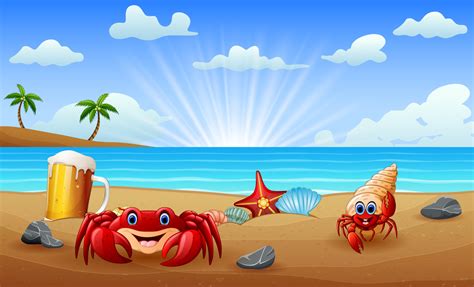 Tropical beach with crabs on sand 6236314 Vector Art at Vecteezy