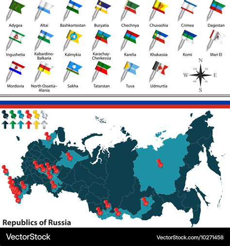 Republics of russia with flags Royalty Free Vector Image