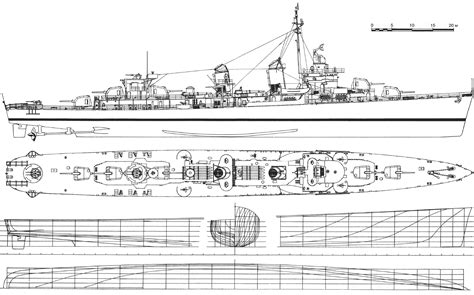 Fletcher-class destroyer Blueprint - Download free blueprint for 3D ...