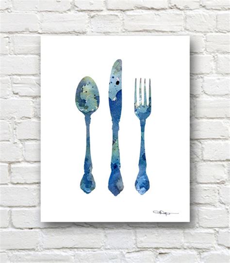 Knife Fork Spoon Art Print abstract Watercolor Painting - Etsy