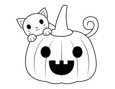 Printable Cute Jack-o'-lantern and Cat Coloring Page