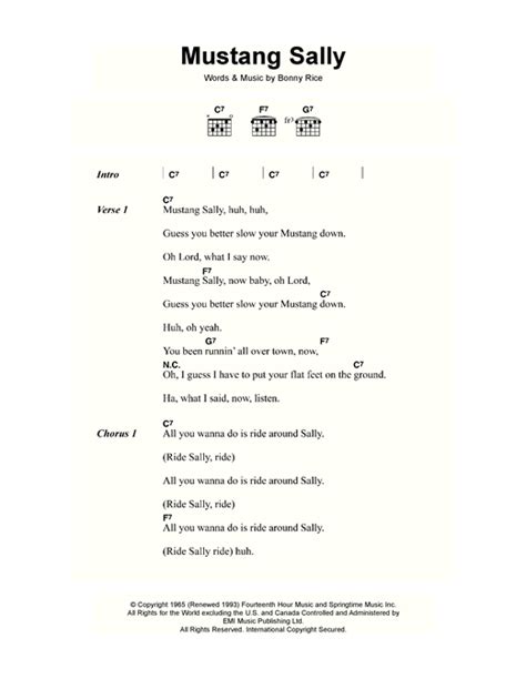 Wilson Pickett "Mustang Sally" Sheet Music Notes | Download Printable ...