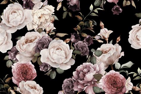 Purple & Pink Dark Floral Wallpaper Mural - Hovia | Vintage floral ...