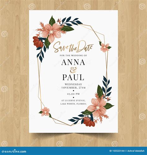 Save the Date Wedding Invitation Card Design with Flower Stock Vector ...