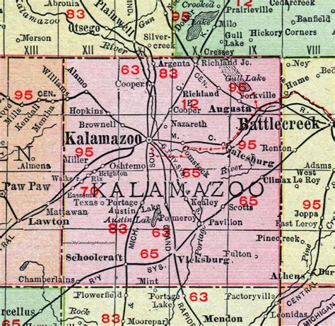 Kalamazoo County, Michigan, 1911, Map, Rand McNally, Comstock, Portage ...