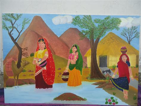 Oil Painting of Indian Village Scene | Maulik Kamdar