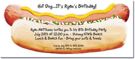 Hot Dog Party Invitations, BBQ Invitations, Birthday Party Invitations