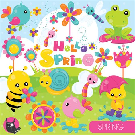 Spring Clipart Commercial Use Spring Animals Vector Graphics - Etsy