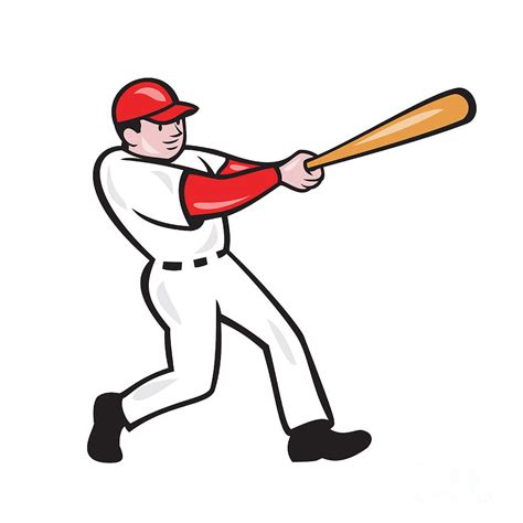 Baseball Player Batting Isolated Cartoon Digital Art by Aloysius Patrimonio