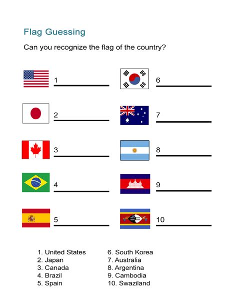 Flags Of The World Picture Quiz Printable | Geography worksheets ...