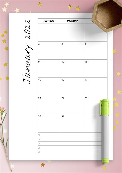 Printable Calendar With Notes