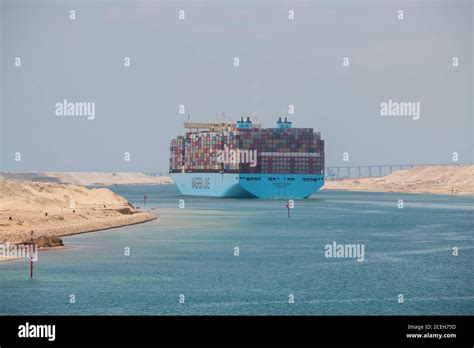 Egypt, Suez Canal. Maersk Line container ship transiting the Canal ...