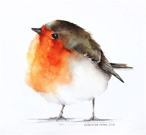 Watercolor Bird Painting: Small Bird with Orange and White Feathers